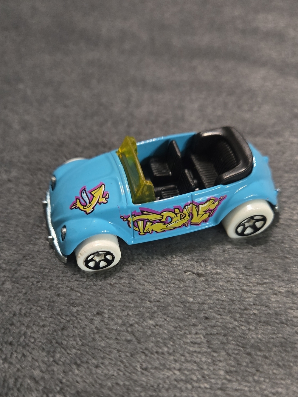 Vintage 1988 Hot Wheels Volkswagen Beetle Convertible, Diecast Car with Graffiti